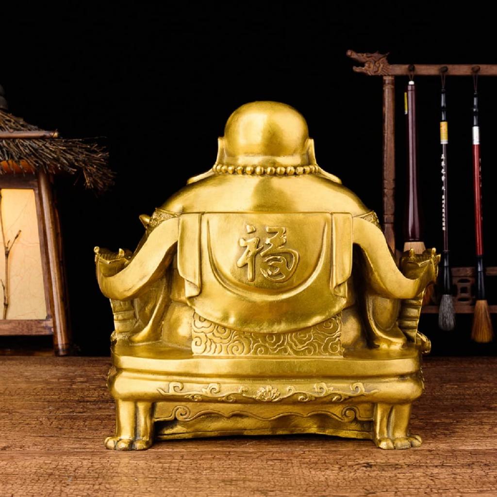 Hotei-Figur, Maitreya-Bodhisattva, Feng-Shui-Artikel, Hotei auf einem Drachenthron sitzend, Amulett für Reichtum, Glück und finanzielles Glück (Gold)