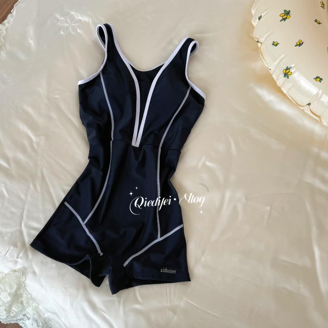 

Show waist thin one-piece flat-angle swimsuit to cover the belly and show thinness, small breasts, hot spring vacation racing swimsuit conservative M чорний