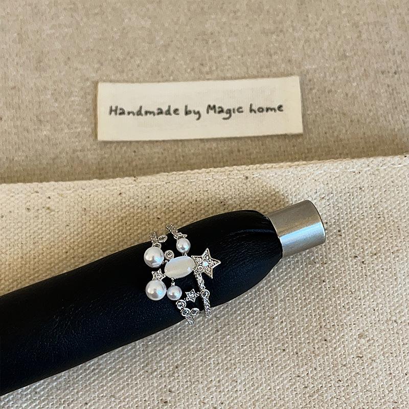 

Высококачественное двухслойное открытое кольцо со звездным жемчугом и опалом, женское легкое роскошное нишевое модное универсальное кольцо