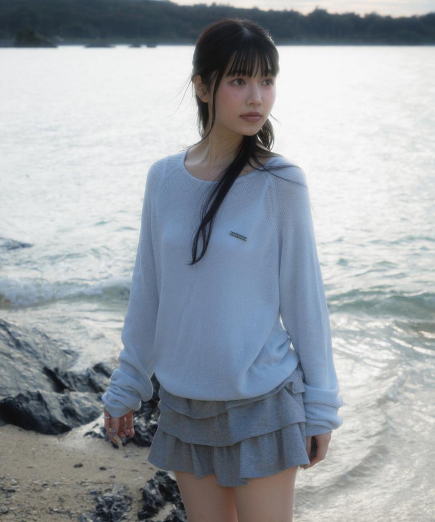 ROSEFRANTZ Boatneck Sheer Basic Knit [Sky Blue]