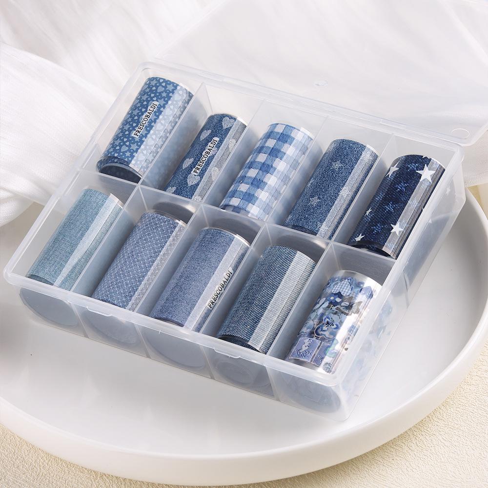 Retro Denim Style Nail Art: Starry Sky, Blue Plaid, Heart & Star Mixed Pack