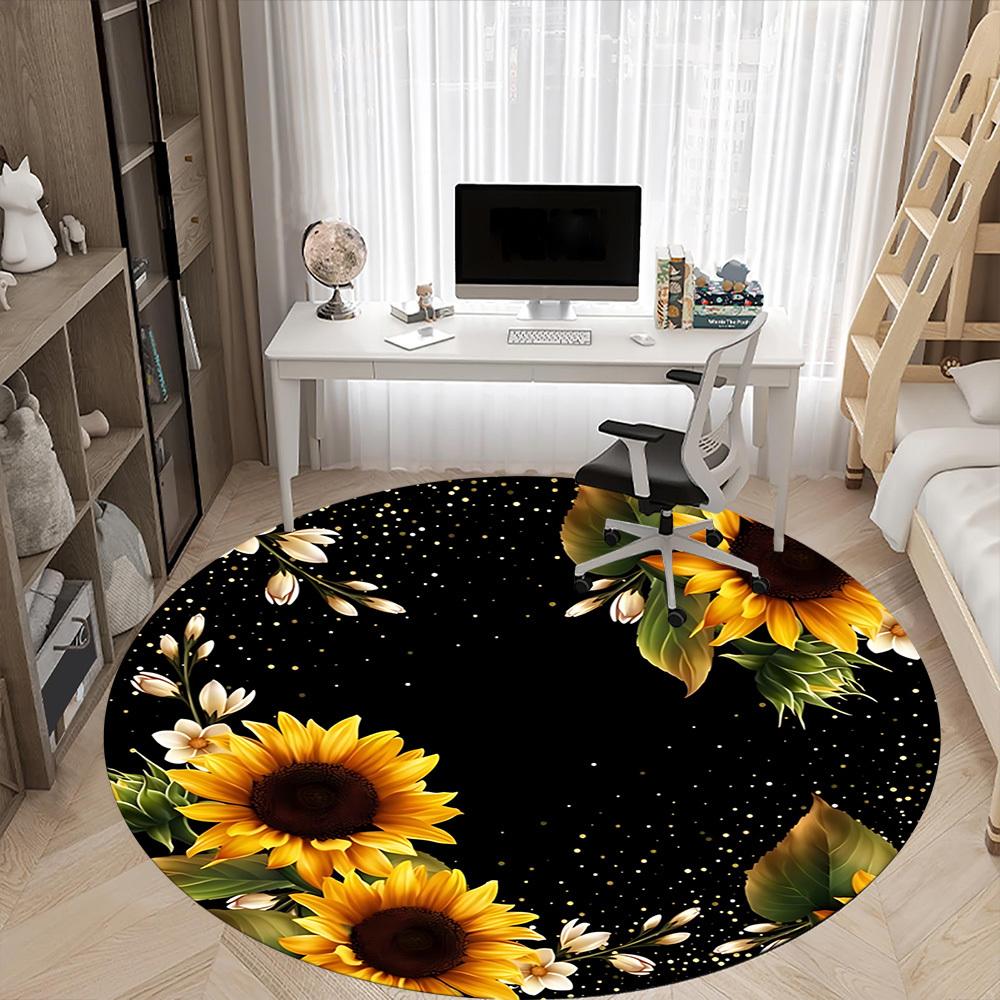 1pc Sunflower Frame Carpet for Office Non-Slip, Round Carpet, Soft & Comfortable, Carpet for Office, Lightweight Round Floor Mat yy251226083