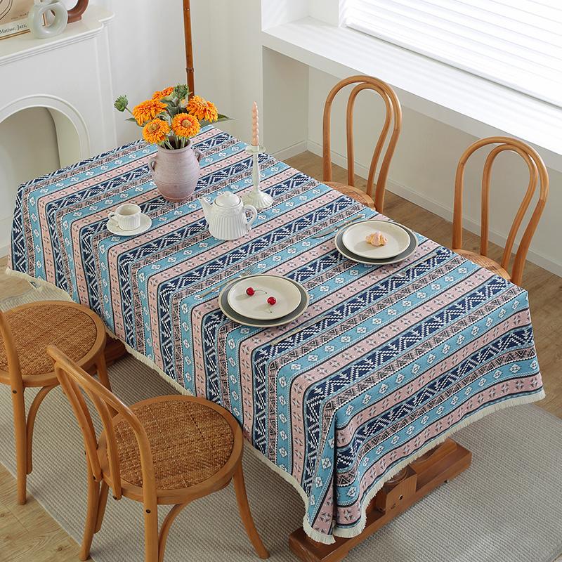 Bohemian Ethnic Tablecloth Thick Jacquard Cotton Linen Dining Table Cover For Hotel Decor 90*90cm