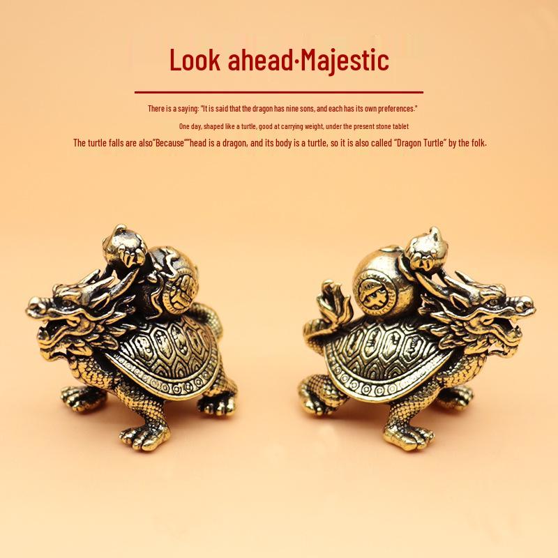 Baxia Dragon Turtle Gourd Ornament: Brass Handcrafted Ins Style Figurine for Home Décor