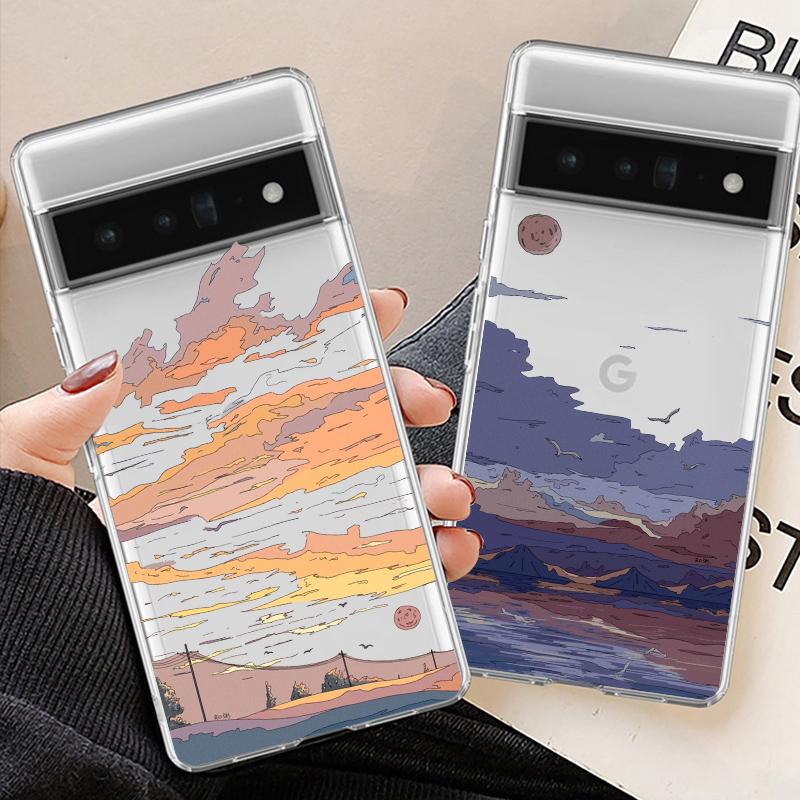 Case for Google Pixel 7a 7Pro 7 6a 6 6Pro 8A 8Pro 5G Transparent Clear Japan Anime Landscape Scenery Phone Cover Fundas Shells