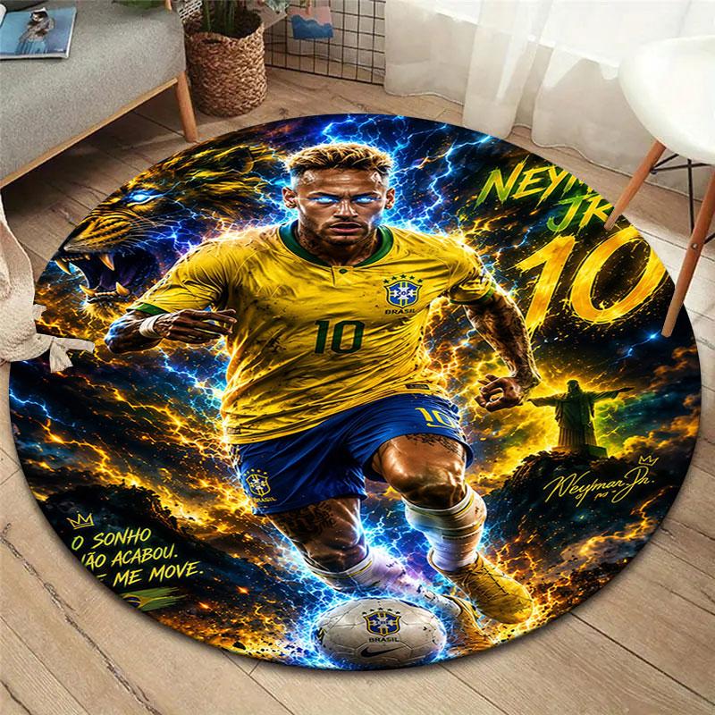 Neymar Round Area Rug,Carpet Rug for Living Room Bedroom Sofa Playroom Decor,Non-slip Floor Mat
