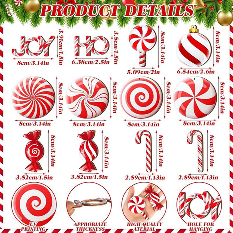 12Pcs Christmas Decoration Woodn Candy Hanging Christmas Tree Pendant Ornaments for Home Decor Party Xmas Navidad New Year Gifts