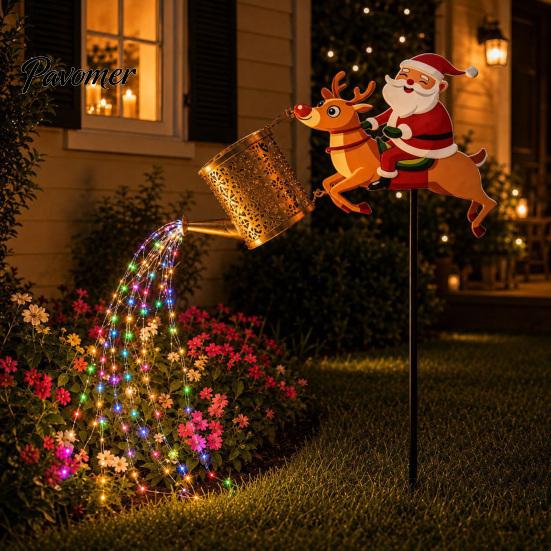 Solar Santa Watering Can Lights Light, Christmas Garden Stake Outdoor Decorative LED Pathway Light for Festive Front Yard Lawn Patio Decor Energy