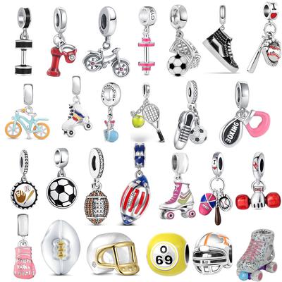 925 Silver Clasp Charms Sports Baseball Football Bead DIY Jewelry Necklace Bracelet Bangle Women Gift