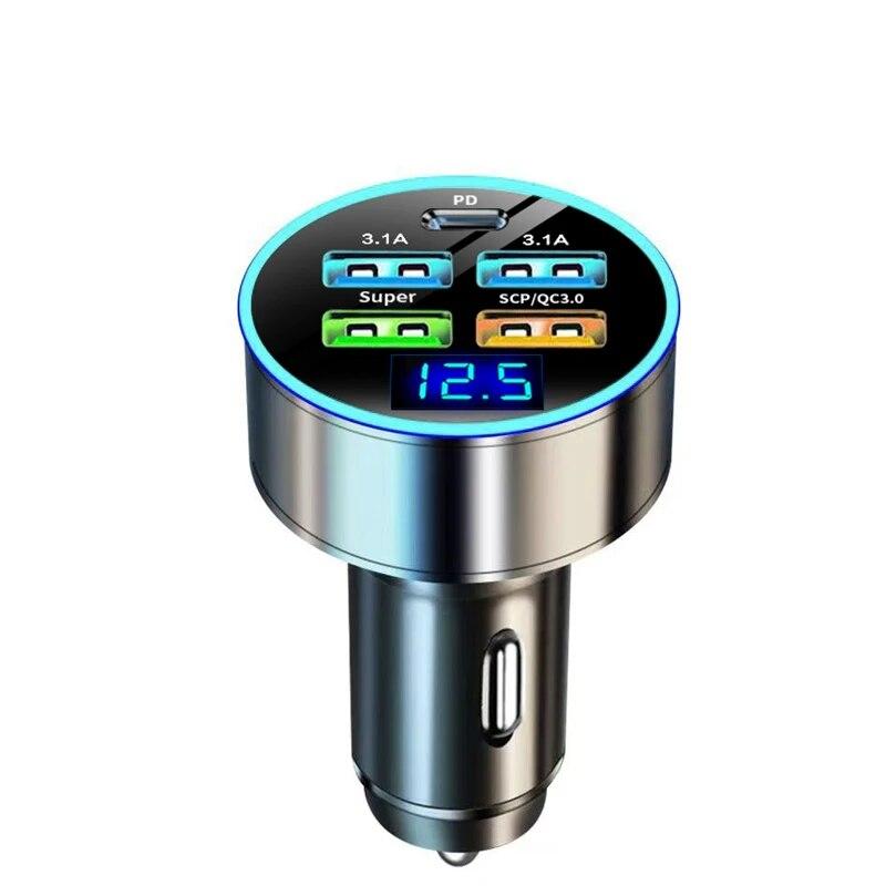 

Автомобильное зарядное устройство PD100W QC3.0 Быстрая зарядка от одного до четырех автомобильных прикуривателей 5 портов Автомобильное зарядное устройство Flash Charge чёрный