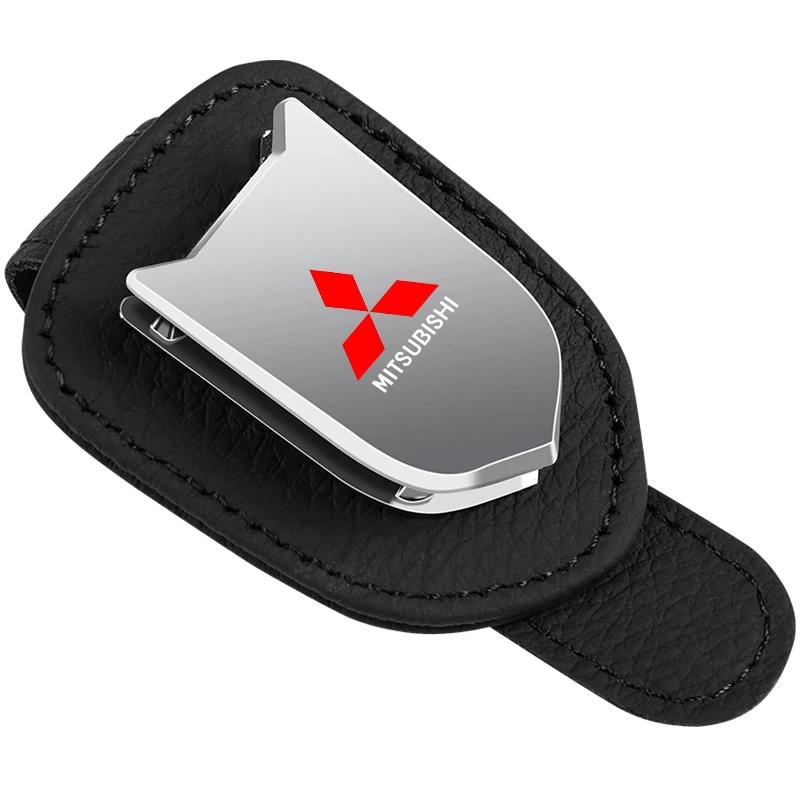1Pc Auto Sun Visor Glasses Box Sunglasses Clip Card Ticket Holder Stand Emblem For Mitsubishi ASX Lancer Outlander Pajero EVO EX