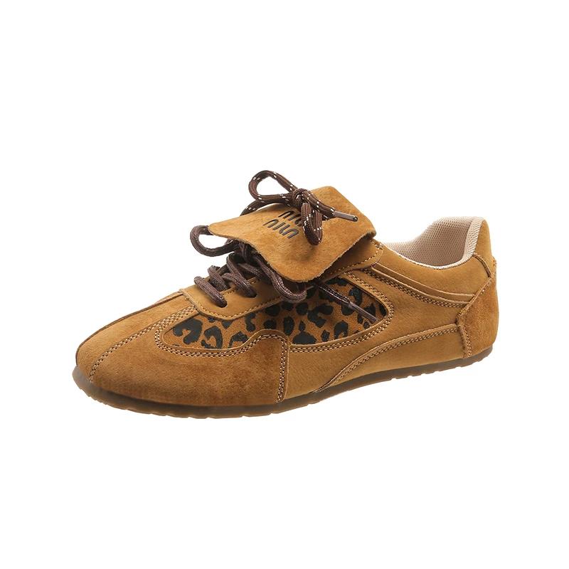 

Women Sneakers 2024 Spring And Autumn New Retro Leopard Print German Training Shoes Women Contrast Flat Casual Shoes Women 35 хаки