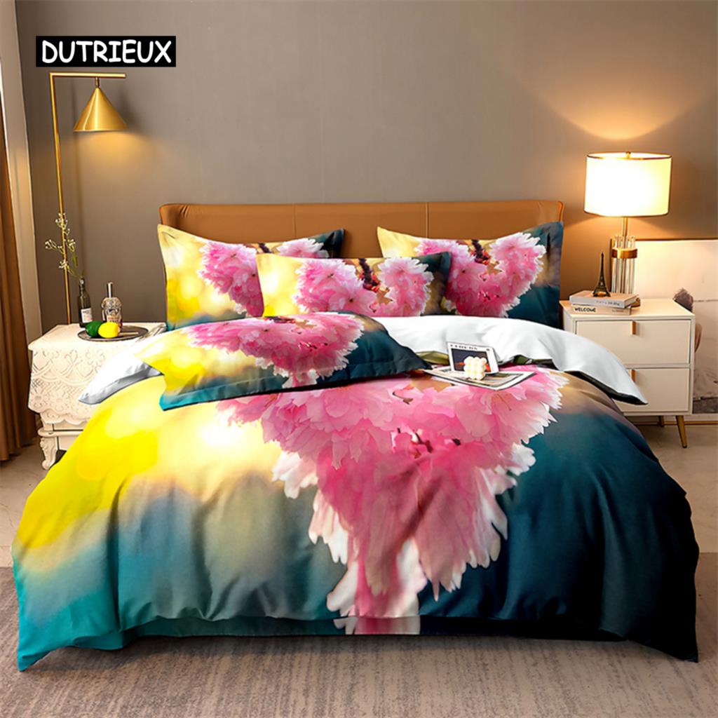 Bettwäscheset mit natürlichen Blumen, Bettbezug-Set, 3D-Bettwäsche, Digitaldruck, Bettwäsche, Queen-Size-Bettset, Modedesign