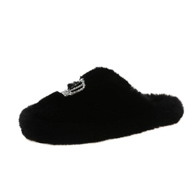 Fashion Autumn and Winter Fluffy Couple Cotton Slipper Women's Bag Cute Thick Bottom Cartoon Non-slip Interior for Family Use