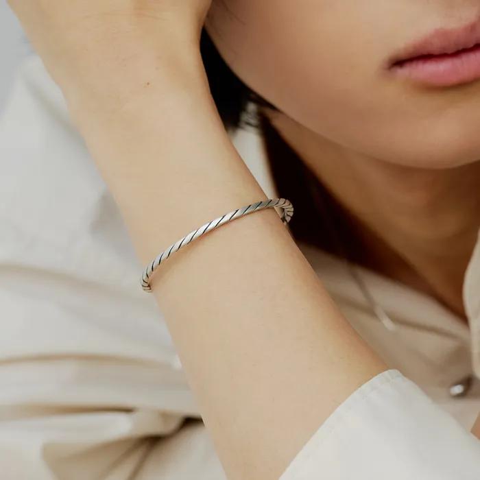SIB-26SS5 925 Silver Cut Orbital Bangle Bracelet