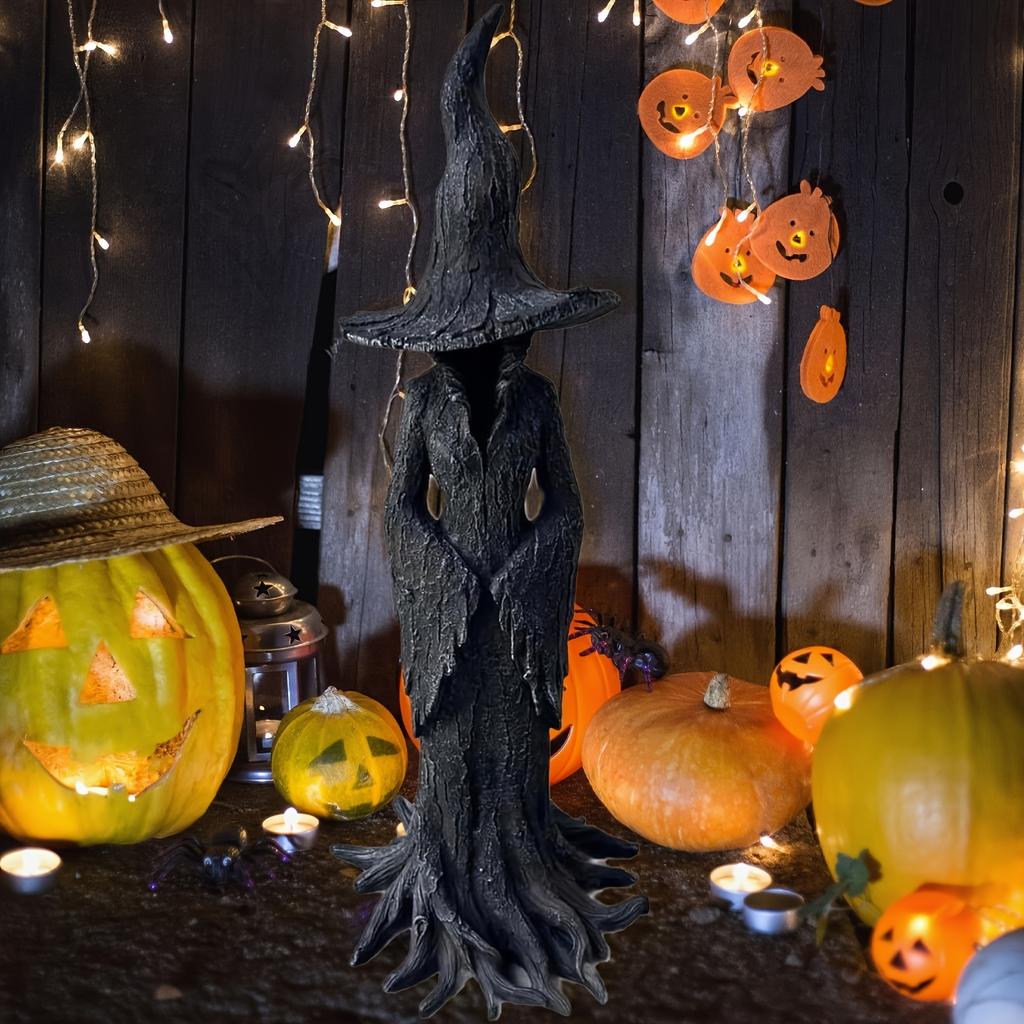 1pc Hand-Painted Gothic Witch Statue - Resin Halloween Decor with Intricate Details, Halloween Decorations, Indoor Outdoor Decor, Fantasy Themed Decor