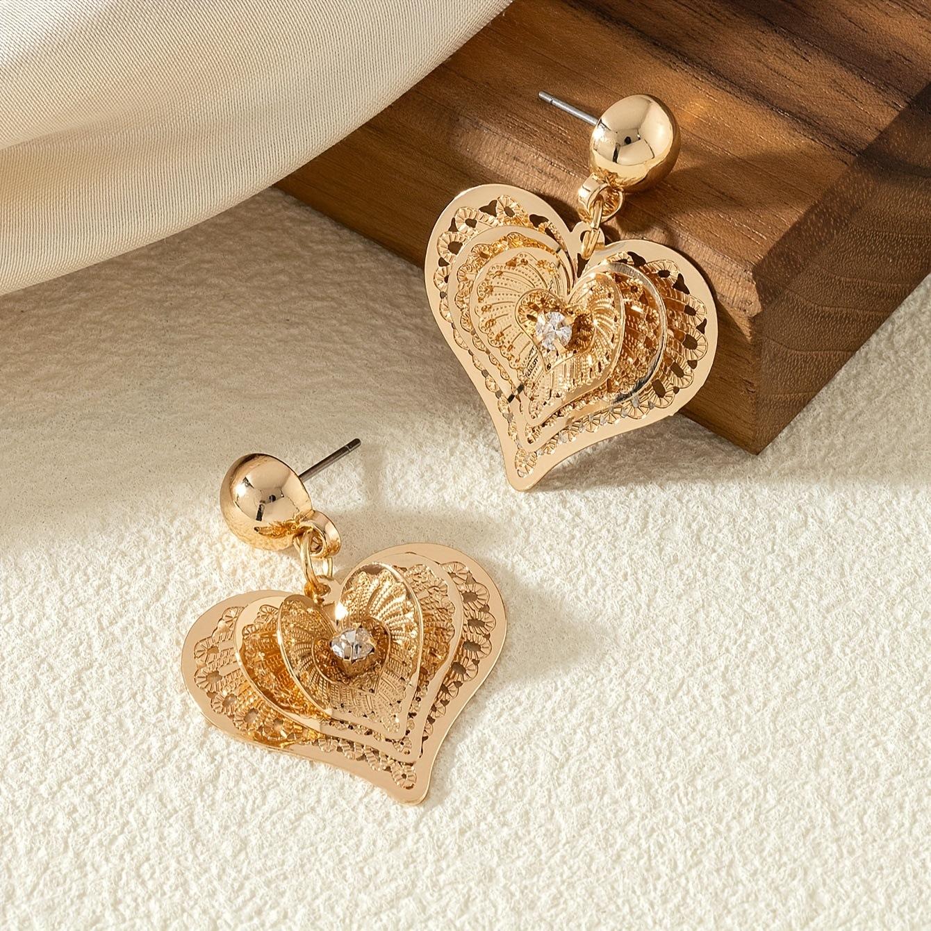 Fairy fluttering three-layer hollow metal diamond-encrusted exquisite love earrings retro high-end design female