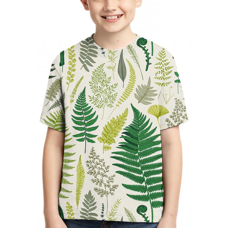 Children's Plant Pattern 3D Digital Printed Boys' Casual and Comfortable Round Neck Short Sleeved T-shirt