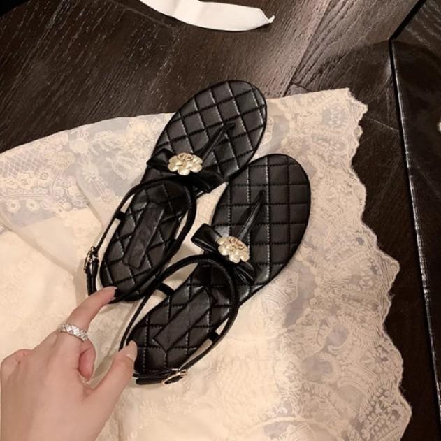 Yuanlitong Summer New High-heeled Sandals Women Wear Versatile High-end Camellia Flat Sandals Women's Fashion