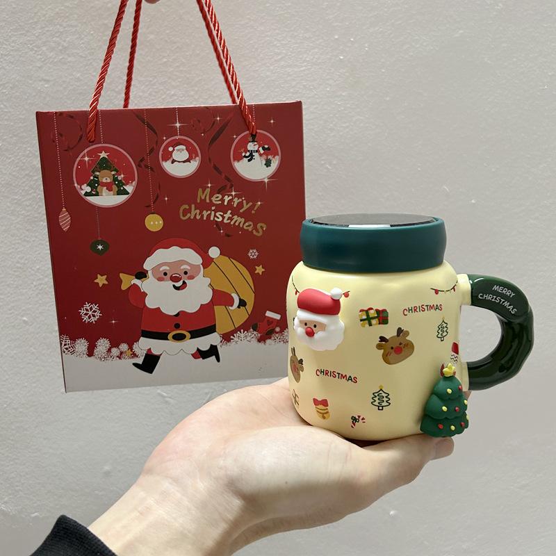 Diy Magnetic Christmas Mug With Lid Spoon Cute Ceramic Water Cup Girls High Value Cartoon Office Couple