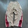 Winter High Street Hip Hop Casual Colorblock Sweatpants Loose Straight Leg Drawstring Pants Unisex Women Khaki
