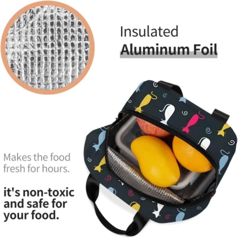 Cute Color Cats Insulated Lunch Bag Funny Cat Lunch Box Cooler Thermal ReusableTote with Pocket for Women Work Picnic School