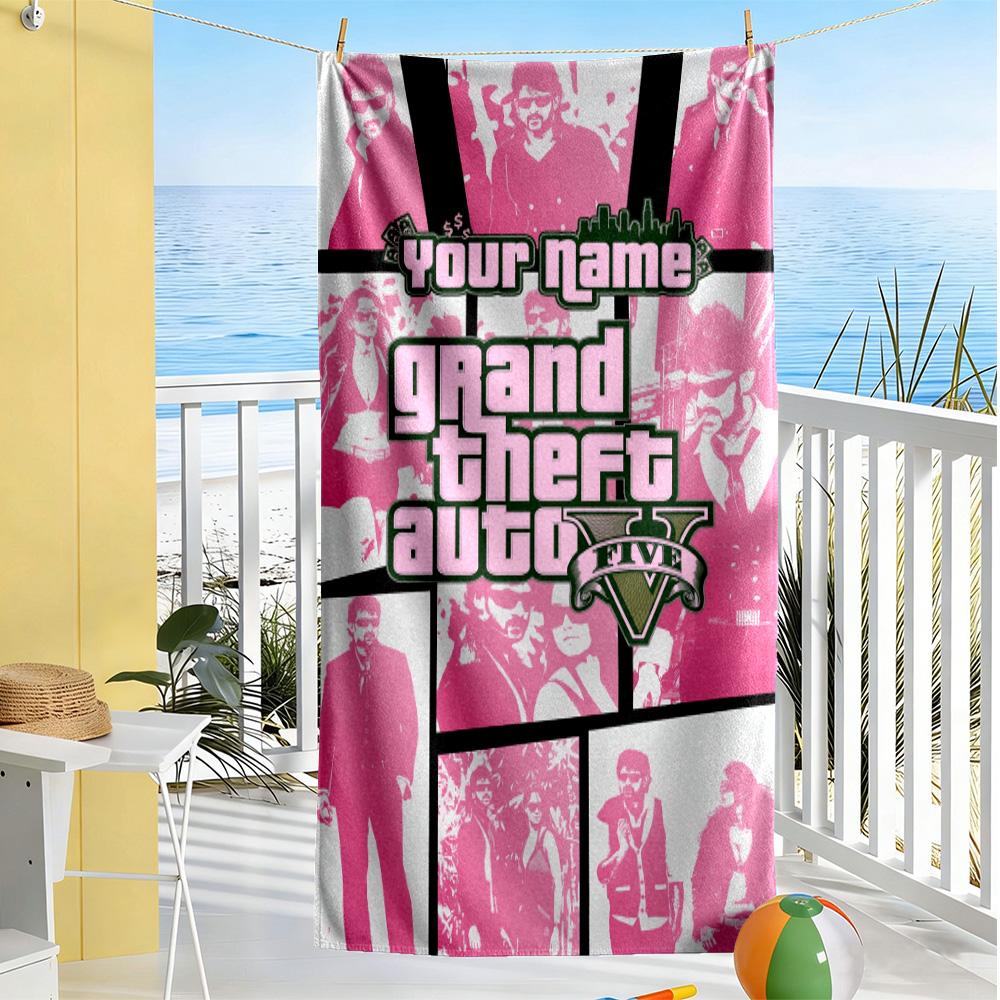 Grand Theft Auto Customizable Name Beach Towel Super Soft & Absorbent Suitable for Swimming Gym Camping Yoga Vacation