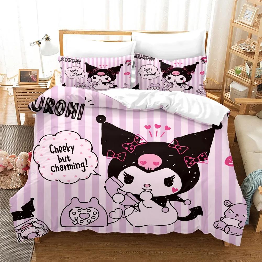 Sanrio Digital Printing HelloKitt Pudding Dog Cartoon Style Quilt Cover Bedding Three-piece Set Two-dimensional Home Furnishing