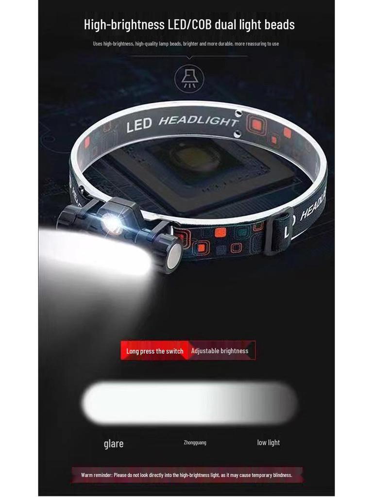 USB Rechargeable LED Headlamp with Far and Near Beam for Outdoor Activities