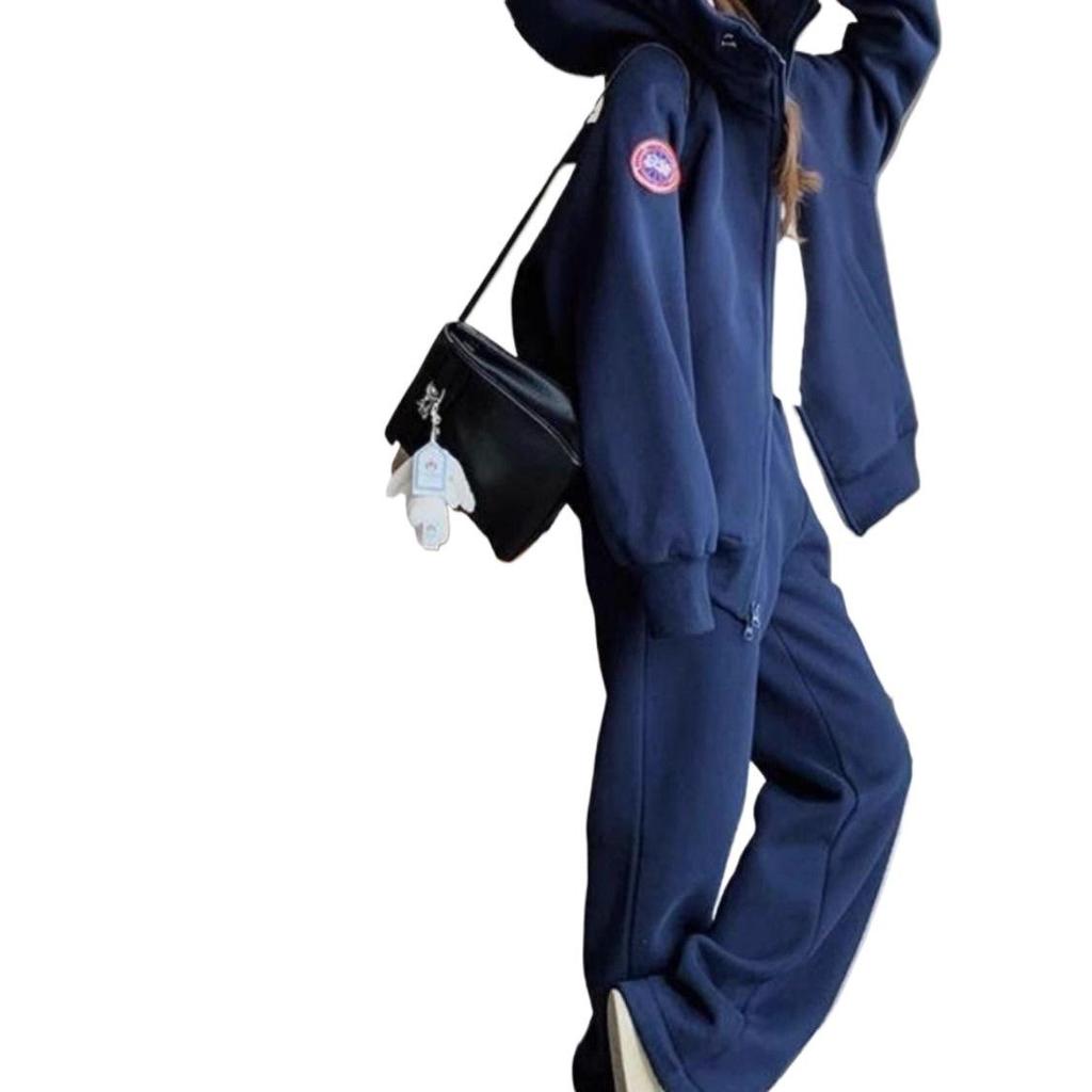 Dvoudílná sada nadměrné velikosti, korejská ležérní mikina na zip a volné kalhoty