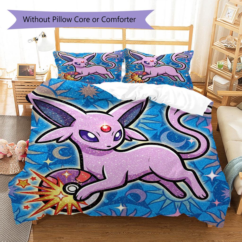 Pokemon Pikachu Pattern Bedding Quilt Set Quilt Cover Pillowcase Home Decoration Birthday Gift (1 * duvet cover + 2 * pillowcase, without core)