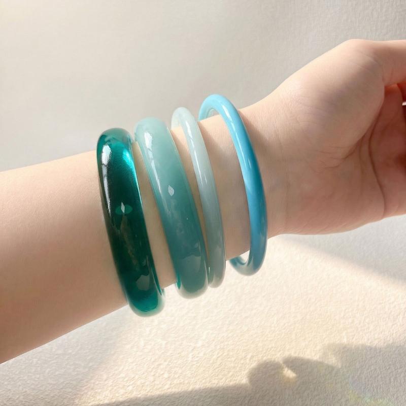 Set di Braccialetti in Resina Acrilica Traslucida Blu Bohemia Bangle da Spiaggia Impilabili Gioielli Leggeri