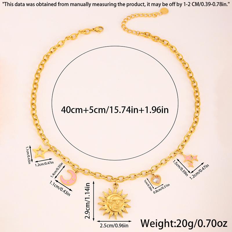 High-End Sun Portrait Titanium Stainless Steel Jewelry Set: Necklace, Bracelet, and Earrings in Light Luxury Design for Women.