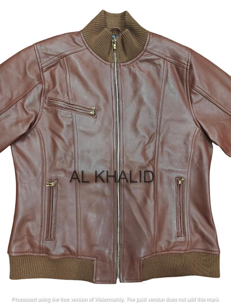 Jaqueta Feminina Marrom de Couro Macio Estilo Bomber Pele de Cordeiro Genuína Motociclista Biker