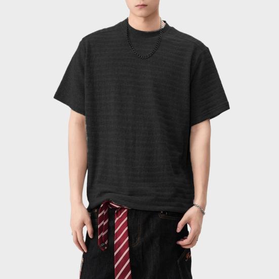 Мужская футболка с круглым вырезом, коротким рукавом, 3D-жаккардовым дизайном в полоску, однотонная M