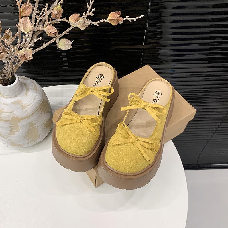 

Fashion versatile bow heightened thick-bottomed bag head mop spring and summer new casual and comfortable women s small sandals tide 40 жёлтый