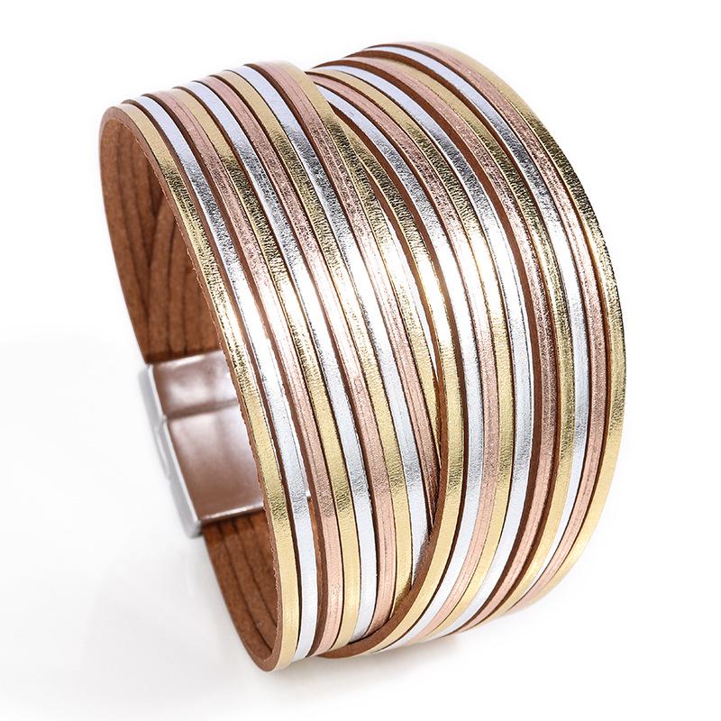 

Европейский и американский женский многослойный плетеный браслет из кожаного шнура 2024 - Смешанные цвета, Ретро-дизайн