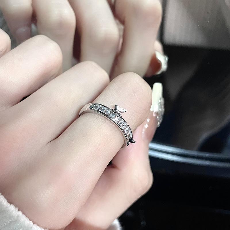 Full Diamond Zircon Niche Design High Sense Cold Wind Personality French Open Ring Index Finger Ring Female