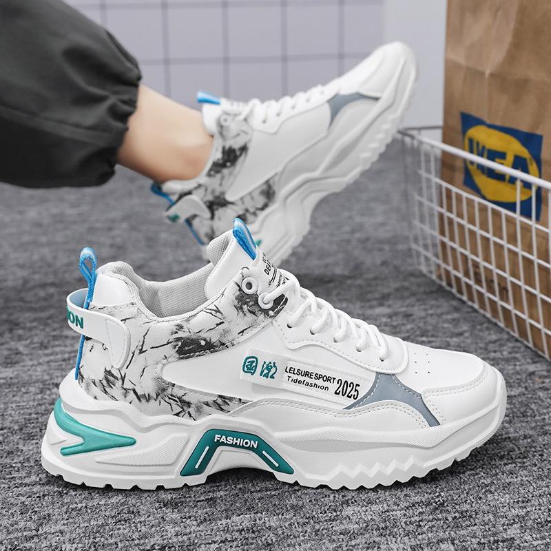 Autumn Men's Shoes New Breathable High-top Sneakers Men's Versatile Little White Height-increasing Running Shoes Trendy Shoes