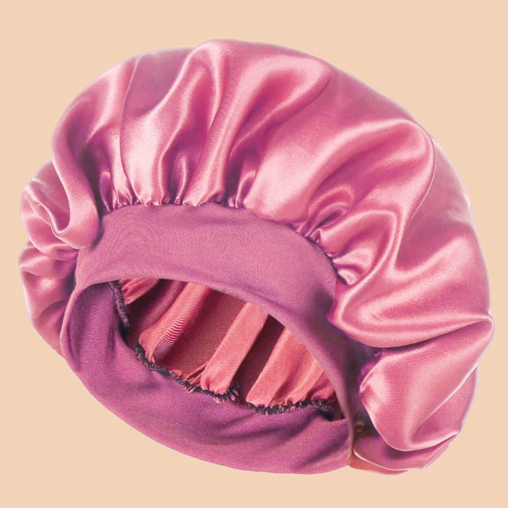 1pc Women's Solid Color Satin Wide-Brimmed Shower Cap Suitable For Daily Use Silk Bonnet Satin Bonnet