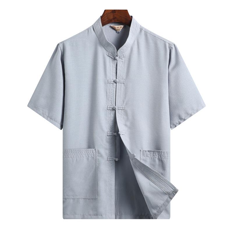 Men's Chinese-Style Summer Tang Suit: Short-Sleeve Linen Hanfu Robe for Middle-Aged and Elderly