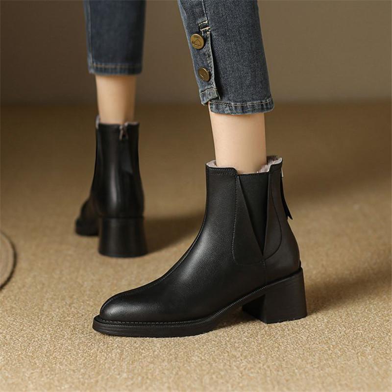 Mode Neue Winter Spaltleder Damenstiefel Mode Stiefelette für Damen Wolle Kurze Stiefel Blockabsatz Botines Mujer Prägnante Damenschuhe
