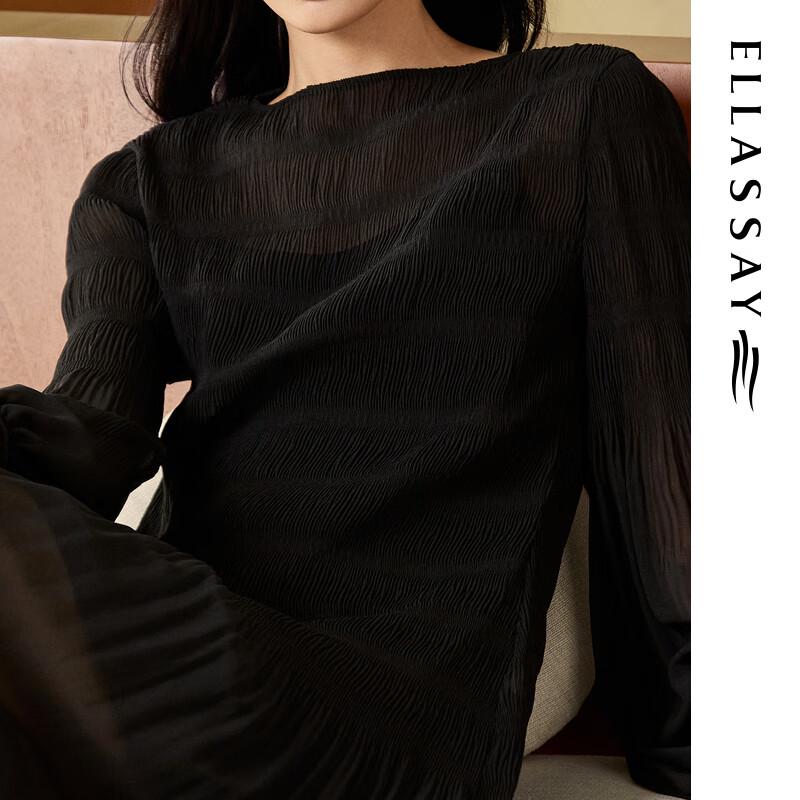 ELLASSAY 2025 S/S Classic Black Pleated Two-Piece Midi Dress