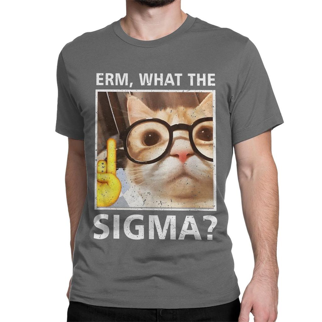 Men Women TShirts Erm What The Sigma  100 Cotton Tee Shirt Short Sleeve Funny Meme Cat T Shirt Round Collar Clothing Graphic