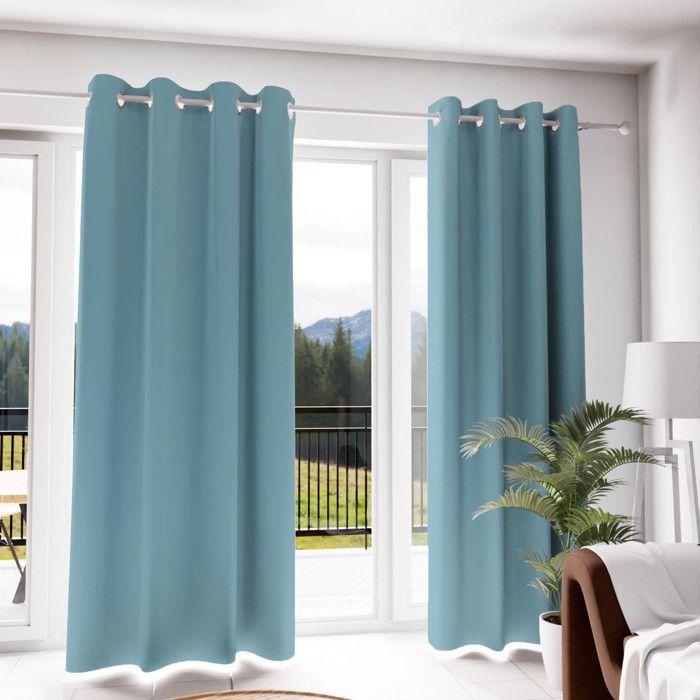 Plain Non-iron Eyelet Curtain 135x250 Cm ALIX Glacier Blue, by Soleil D'ocre