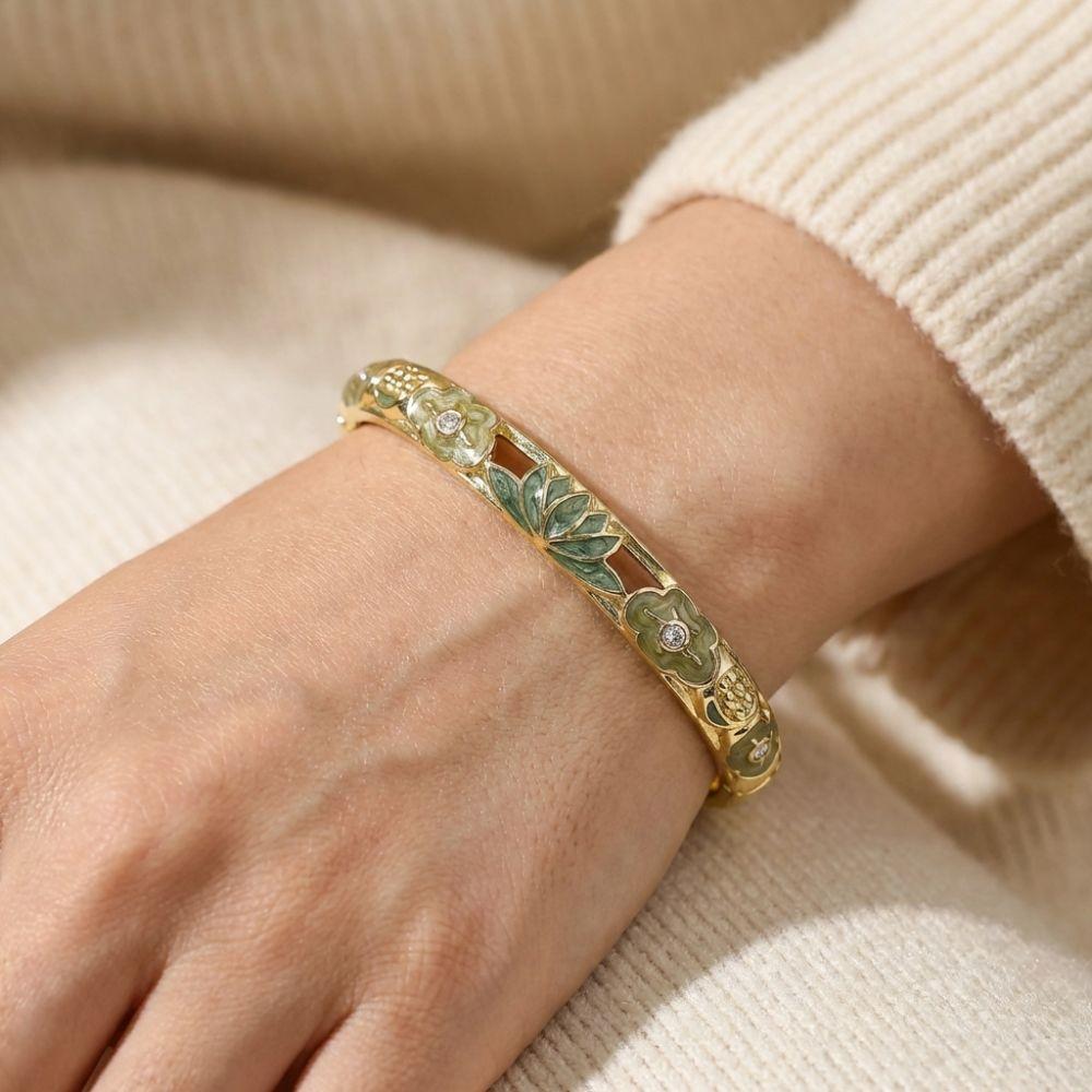 Hollow Out Enamel Floral Bangle Colorful Flower Bangle Vintage Dainty Jewelry Women