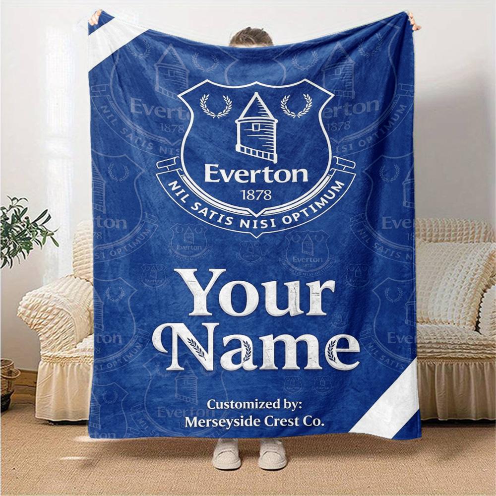 Name Custom Everton FC Print Flannel Blanket High Quality Warm Comfortable Cover for All Seasons Perfect for Gifts Home Decor