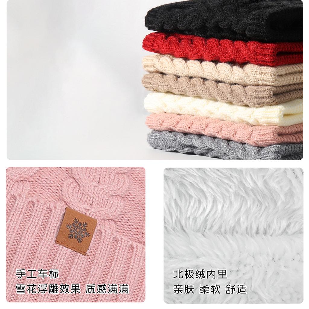 Winter Knitted Hat, Gloves, Hat, Scarf Three-piece Set, Winter Women's Outdoor Riding Double-layer Knitted Scarf