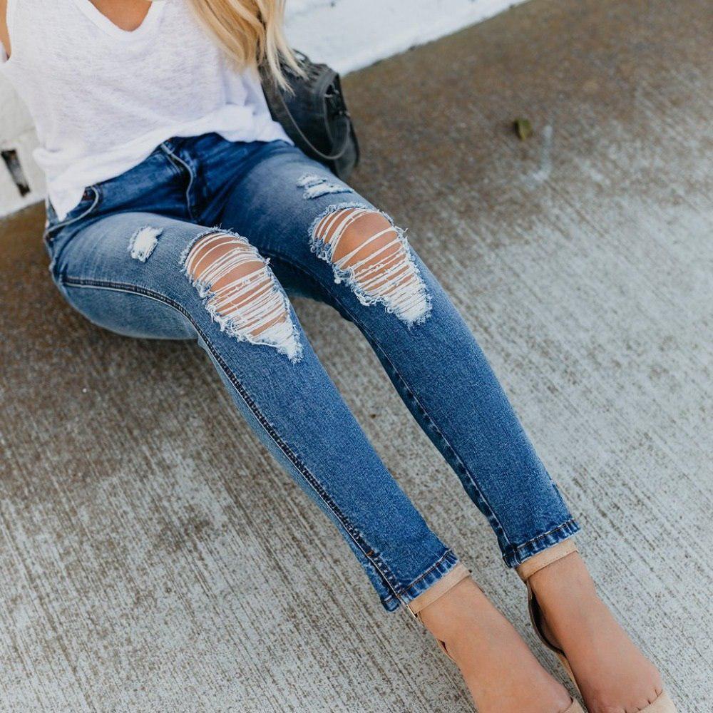 Skinny Jeans rasgados para mujer Slim Stretch Denim Jean Femme lápiz  pantalones comprar a buen precio — entrega gratuita, reseñas reales con  fotos — Joom