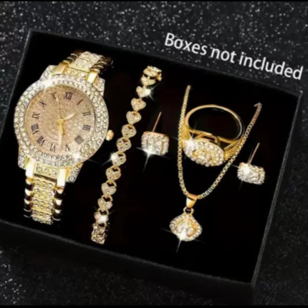 Full Diamond Roman Literal Steel Belt Women's Watch Gypsy Temperament Business Quartz Watch Women's Watch Jewelry Set